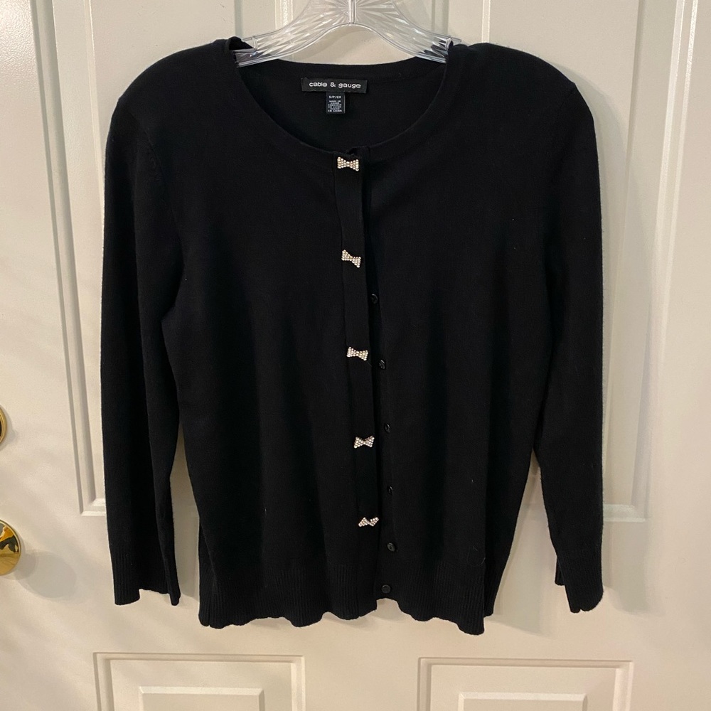 Black cardigan with cute bow button detail, size S